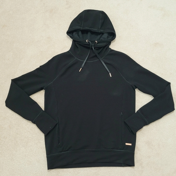 Sweaty Betty Oversize Black Hoodie Pullover XS Zip Pocket Cowl Neck Merino Blend - Picture 7 of 14